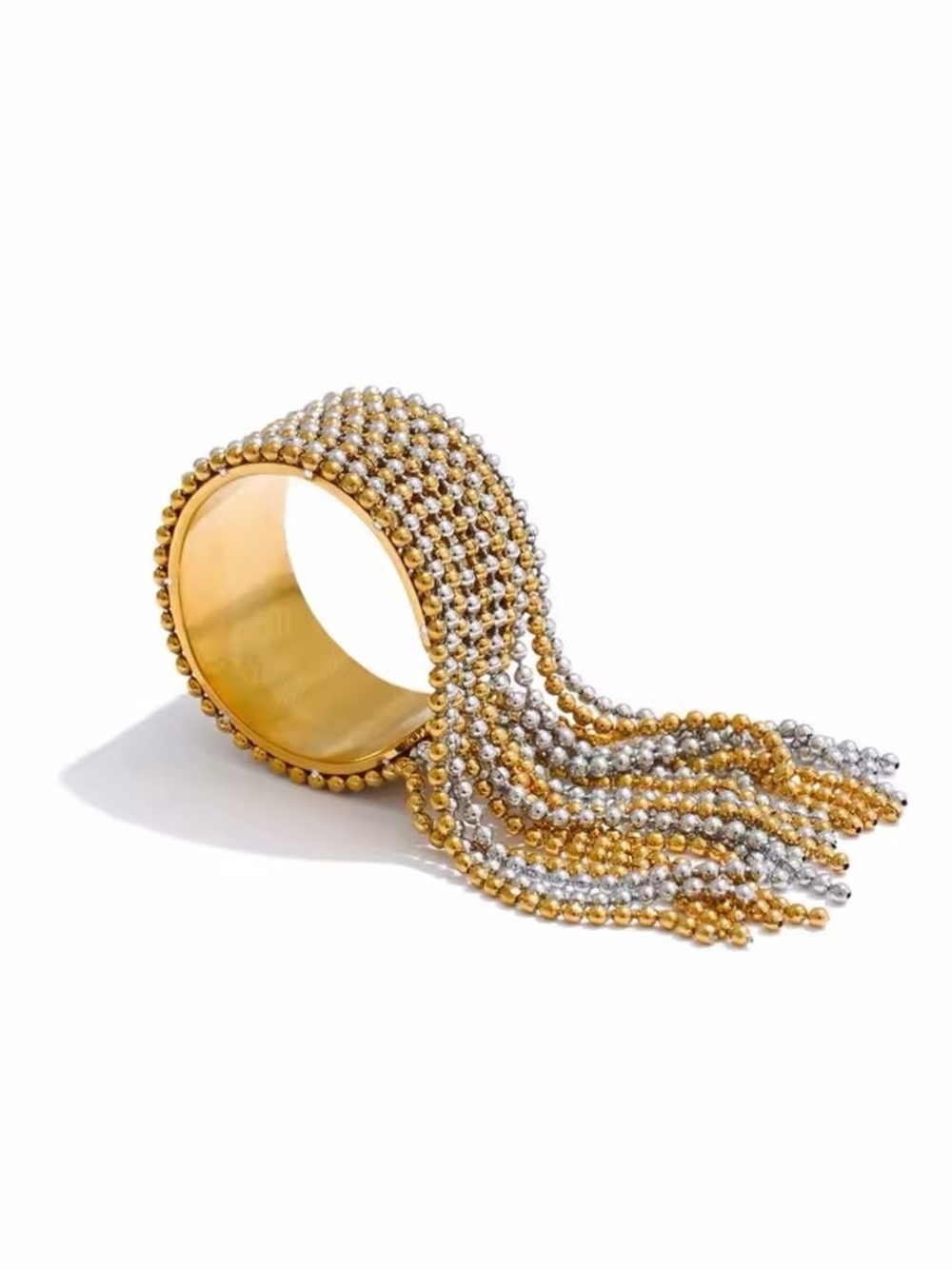 Gold and Silver Beaded Fringe Cuff Rings - Picture 2 of 5